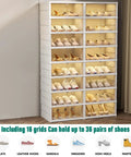 8-Tier Foldable Shoes Rack Organizer With Clear Plastic Boxes Space Saving Stackable Closet Shoe Cabinet Collapsible Storage System Easy Assembly Includes Lids And Door Holds Up To 32 Pairs with shoes displayed