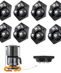 Eight Pack Countertop Appliance Sliders With Self Adhesive Rollers For Coffee Makers Air Fryers Stand Mixers And Blenders 360 Degree Rotating Mini Sticky Wheels With Stainless Steel Balls Black shown with coffee maker and sliders installation diagram.