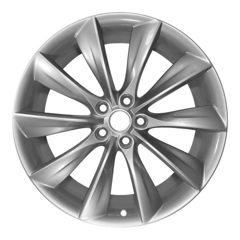 Brand New 21 Inch Replacement Wheel For Tesla Model S Silver Finish OEM style rim with sleek design and polished surface.