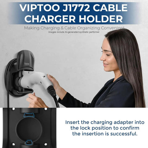 Badass J1772 Electric Vehicle Charger Holder Wall Mount with adjustable design, showcasing the charging cord neatly stored.