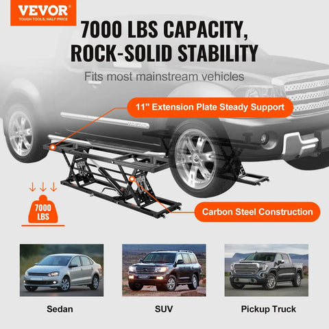 Beefy Portable Car Lift With 7000 Lbs Capacity And 26.8 Inch Lift Height Heavy Duty Carbon Steel Frame 120V Power Unit Great For Trucks SUVs And Long Wheelbase Vehicles