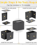 Assembly steps for Big 31 Gallon Outdoor Storage Box With Lid For Patio Furniture, Garden Tools, and Pool Supplies, showing panels and construction.