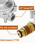 CALPOSE 2-stage propane regulator with POL tank connection and 3/8-inch female NPT outlet; brass fitting