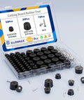 Product kit of No Slip Rubber Feet For Cutting Boards With 304 Stainless Steel Screws 144 Pcs in black, case open