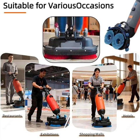 Cordless 18 Inch Walk Behind Floor Scrubber With Dual Brushes, 120 Minute Battery Power, 360 Degree Rotating Head, Red Beast
