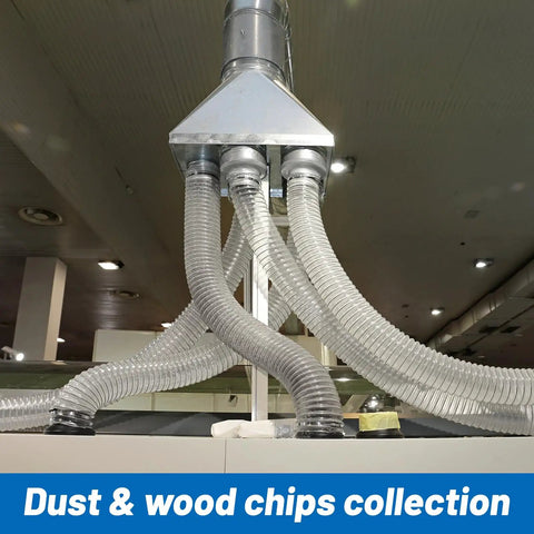Heavy Duty 4 by 5 Inch Flexible Clear PVC Dust Collection Hose With Stainless Steel Clamps, branching dust collection setup.