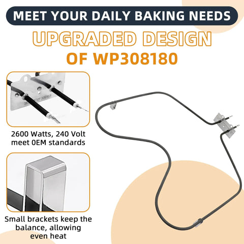 2600W 240V Oven Bake Element Replacement For Whirlpool Ovens Easy Install Durable Build Fits WP308180 heating element