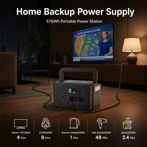 Kick Back With This 650W Portable Power Station, 576Wh LiFePO4 Battery, Fast Solar Generator For Camping in a home setting.