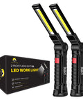 Two-pack Rechargeable LED Work Light With Magnetic Base And Hanging Hook 360 Degree Rotation For Gearheads in packaging