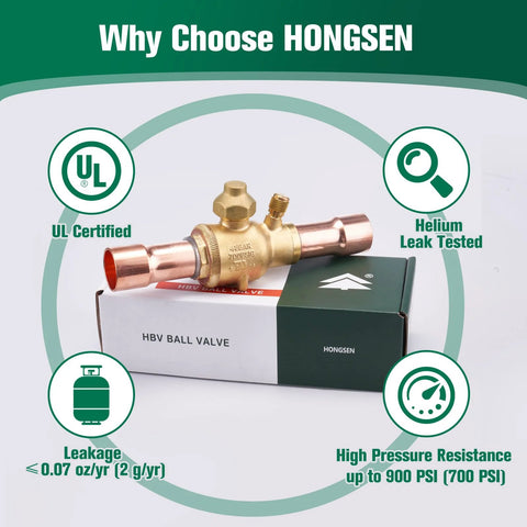 HONGSEN brass refrigeration ball valve (3/8 in ODF) with copper tube fittings for HVAC systems