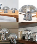 Mushroom Disco Ball Mirror Mosaic Silver for Party Decor Stage Props Home Art Decorations Bedroom Dining Table Accent Gift 4 Inch Sphere with Mirrored Squares Reflective Shine on various surfaces
