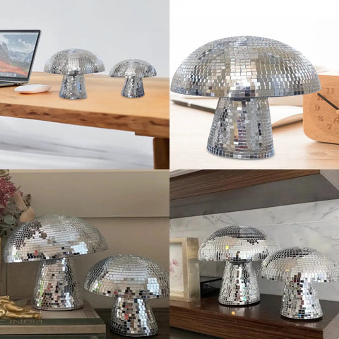 Mushroom Disco Ball Mirror Mosaic Silver for Party Decor Stage Props Home Art Decorations Bedroom Dining Table Accent Gift 4 Inch Sphere with Mirrored Squares Reflective Shine on various surfaces