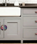 Cosmic Nebula Fluid Marble Cabinet Handles 3 Inch Center Semicircle Drawer Pulls Black Solid Zinc Alloy Hardware on gray cabinets