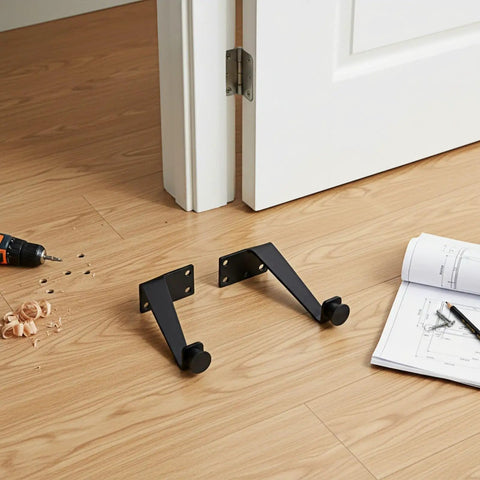 2 Pack Black Top Door Stops with 90 Degree Top Mount Limiter and Rubber Pad for Left or Right Swing Wood or Iron Doors
