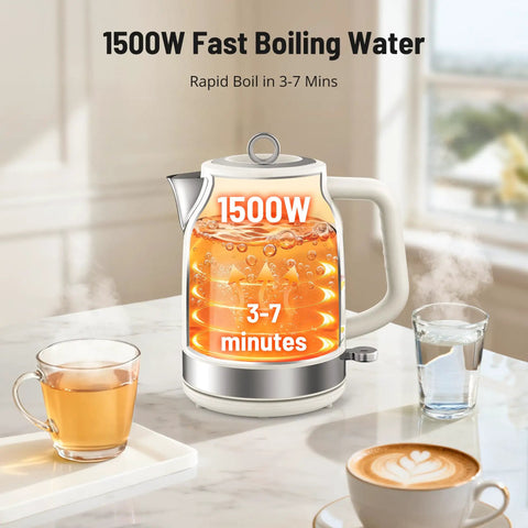 Retro Stainless Steel Electric Kettle Cordless One Point Seven Liter Capacity With Thermometer Dope Fast 1500W Heating LED Indicator