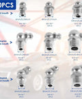 Top Tier Metric Grease Fitting Kit With 180 Pc Galvanized Zerk Nozzles For Vehicle And Engine Maintenance Featuring Anti-Leak Spring Check Valves To Keep Your Machine Running Smooth And Leak Free Like A Boss. 60-piece metric zerk nozzles, M6 M8 M10 straight and angled
