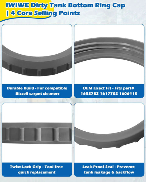 Dirty Tank Bottom Ring Cap Replacement For Bissell ProHeat 2X Revolution Carpet Cleaners Fits 1633782 And 1617702 Upgraded Plastic 1 Pack No Fuss Install Secure Seal Durable Build Budget Friendly, gray plastic ring cap