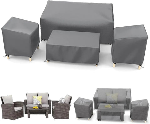 Outdoor Waterproof Patio Furniture Covers 4 Piece Set For Chairs Loveseat And Coffee Table Heavy Duty 600D Grey All Weather Protection