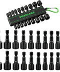 20 Piece Nut Driver Set For Impact Drill With One Quarter Inch Hex Drive SAE And Metric Industrial Grade Chromium Vanadium Steel