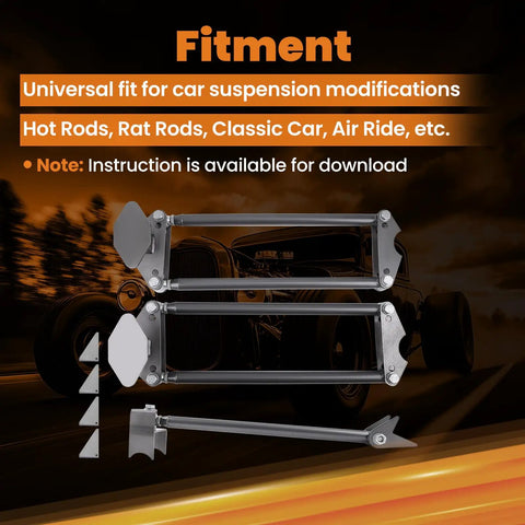 Beefy Adjustable Universal Parallel 4 Link Kit For Car Suspension Upgrades Heavy Duty Steel Links With Zinc End Caps 24 Inch Long Built For Hot Rods And Rat Rods Classic Cars And Air Ride Systems, universal fit