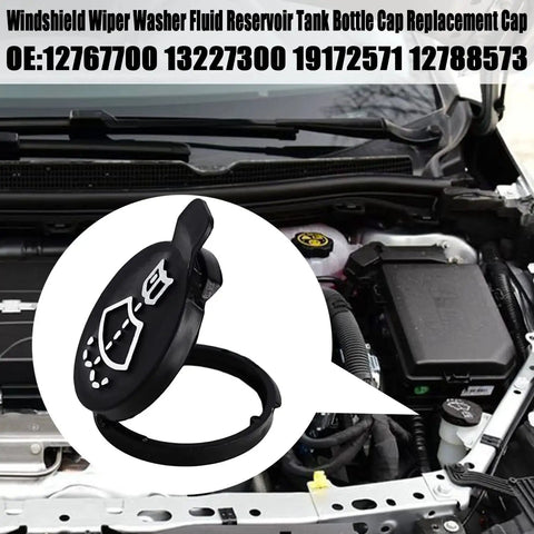 Replacement Windshield Washer Fluid Reservoir Cap For GM Cars And Trucks Fits Camaro Silverado Malibu Cruze Sonic Canyon Sierra 1500 Yukon And More OEM Numbers 13227300 12767700 12788573 19172571 shown in engine bay