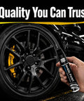 Gloss Black Rim Touch Up Paint And Wheel Scratch Repair Kit For Curb Rash Quick Dry Auto Wheel Refinisher application on black wheel.