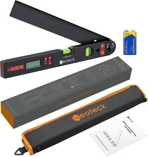 Aluminum Digital Angle Finder With Laser For Pro Grade Precise Marking And Layout 225 Degree Angle Ruler With Class 2 Laser Under One Milliwatt Visible Line Up To Three Meters For Walls Floors And Workpieces, 16-inch tool kit with battery