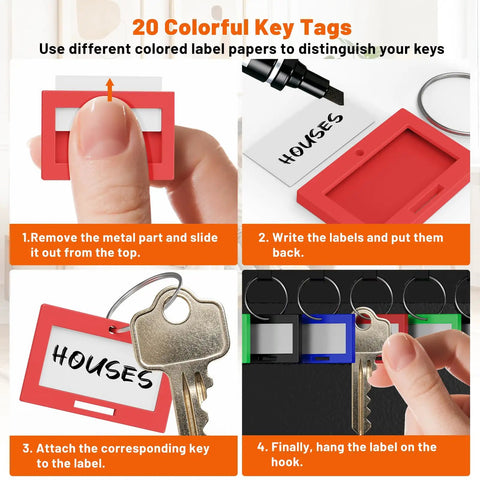 Wall Mounted Key Lock Box Holds Twenty Keys, Heavy Duty Metal Safe With Key Lock, Anti Theft Security, Color Coded Tags For Easy Labeling