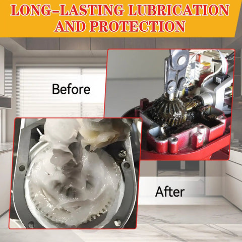 Food Grade Grease For Stand Mixers, Premium Lubricant That Reduces Noise And Wear, Extends Machine Life, Keeps Your Stand Mixer Running Smoothly, Includes Applicator Stick And Brush, 120g before and after gear lubrication