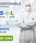 White Disposable Coveralls With Hood For Men And Women Pack Of 5 Microporous Lab Painter Hazmat Suits With Storm Flap Zipper 60 GSM Large Durable Go To Workwear Dust Proof Chemical Resistant Protection For Work, 5 L, 60 GSM