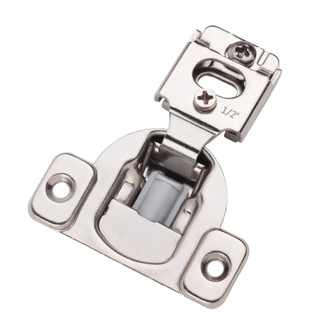 Nickel Plated Soft Close Cabinet Hinges With Half Inch Overlay Ten Pack Includes Mounting Screws And Hardware, Adjustable Three Way Mounting