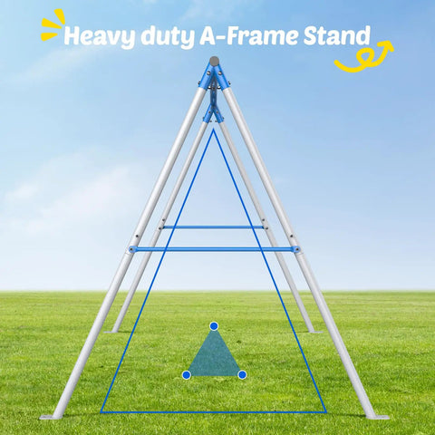 Backyard Heavy Duty A Frame Swing Set with 440 lb capacity, showing the metallic A-frame structure on grass
