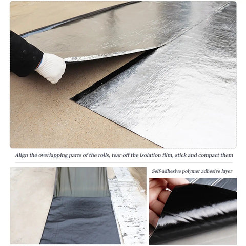 Rock Solid Asphalt Roof Repair Tape With Thick Aluminum Foil Waterproof Membrane being applied to flat surface for sealing.