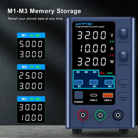 Pro Grade Bench Power Supply With Variable Output From 0 To 32 Volts And 0 To 10 Amps Memory Presets M1 M2 M3 Four Digit LED Display