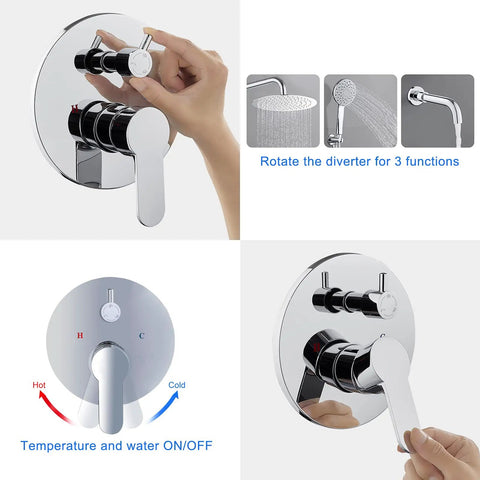 Bathtub Shower Faucet Set With Valve And Tub Spout 10 Inch Rain Shower Head And Handheld System Wall Mount Chrome Finish controls