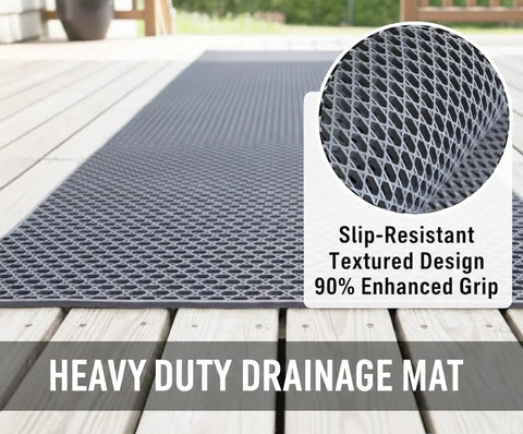 Heavy Duty Non Slip Floor Mat 4X10 Grey Drainage Rubber Deck Mat on wooden floor showcasing textured slip-resistant surface.