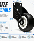 ElaraBerry 12 Pcs 2'' Anti-sag Gate Support Wheels, Black Caster Roller with size measurements and screw detail.