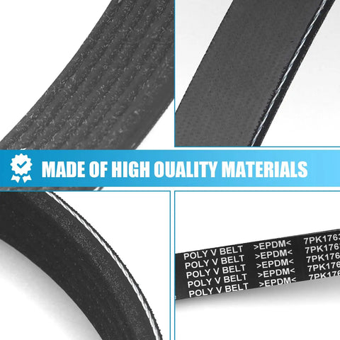 Close-up of Heavy Duty Remax Serpentine Drive Belt Fits Honda Element 2003-2011 L4 2.4L Engine with 7PK1763 EPDM material.