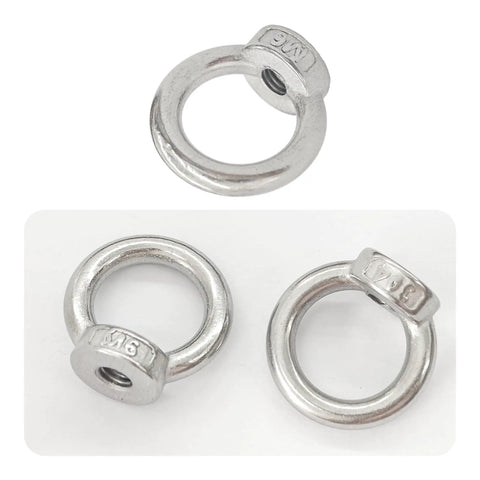 10 Pack Badass M6 Stainless Steel Lifting Eye Nuts showcasing durable ring shape fasteners for rigging and industrial use.