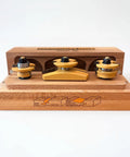 3 Piece Shaker Cabinet Door Router Bit Set With Height Matched Bits displayed on wooden stand