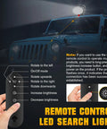 Remote control for 360 Degree LED Spotlight With Remote Control Rotating Work Light With Magnetic Base for vehicles, SUV in background.