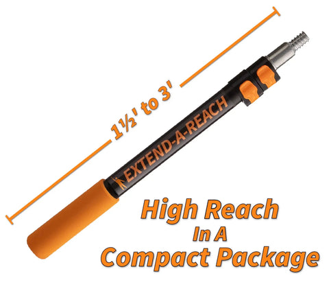 Telescoping Paint Roller Extension Pole With Universal Twist On Metal Tip, extends 1.5 to 3 feet, orange design, compact for easy reach.