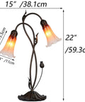 Lily Flower Blown Glass Accent Table Lamp In Orange 15 Inch Wide 22 Inch High Cozy Two Light With Separate On Off 4 Way Rotary And Inline Switch Uses 2 X 15W E12 Bulbs Not Included Great For Living Room Or Bedroom Decor, showing detailed dimensions.