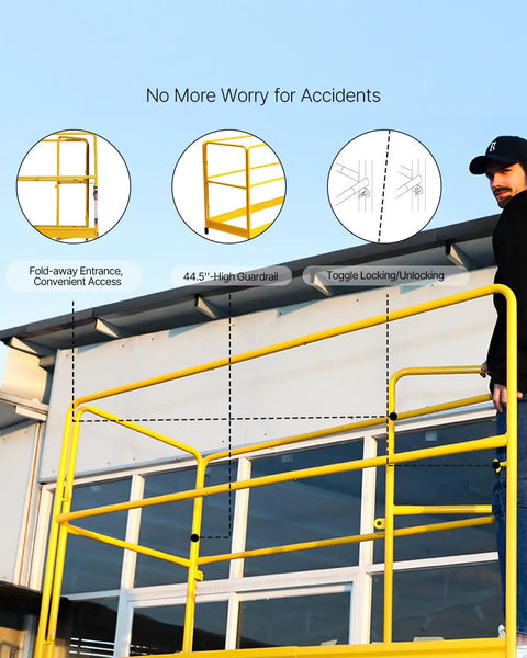 Heavy Duty 6 Foot Scaffolding Safety Guardrail Built Legit Tough With Rustproof Solid Carbon Steel Baker Style Platform Accessory Rock Solid Yellow Rail To Keep Your Crew Locked In On Every Work Site