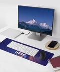 Custom Large Desk Pad With Photo And Text Personalization Non Slip Mouse Mat For Computer And Office Upload Your Picture Or Logo Extra Large 12In By 31In Durable Rubber Surface For Smooth Glide on desk with keyboard and mouse.