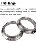 Flat flanges from Heavy Duty 2.5 Inch Stainless Steel Exhaust Clamp Kit for exhaust piping, showing smooth finish and overlap seam.