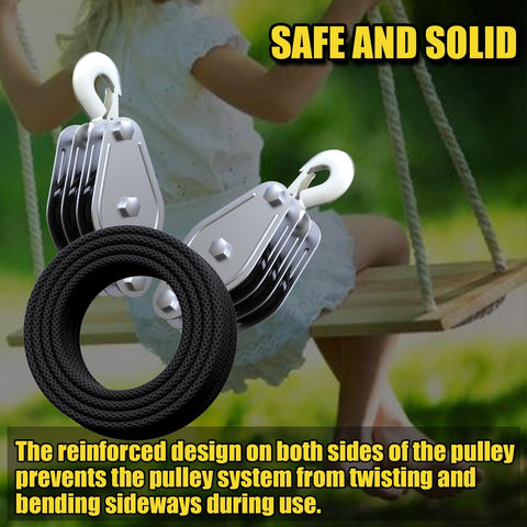 Heavy Duty Block And Tackle System With 2200 Lbs Breaking Strength Fifty Feet Of Three Eighths Inch Rope Five To One Lifting Power Pulley Hoist For Construction Warehouses Animal Husbandry And Farm Use Built Like A Boss Durable Black with reinforced design
