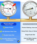 Rock Solid Stainless Steel Vacuum Gauge Reads Dead Accurate With A Weatherproof Two Inch Dial And One Quarter Inch NPT Thread Built Heavy Duty For HVAC And Air System Service Featuring A Locked Lower Mount Design That Stays Put For Zero Fuss Performance.
