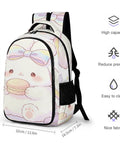 Rainbow Bow Kawaii Rabbit Printed Unisex Backpack With Large Capacity Durable Polyester School Bag For Teens And Adults