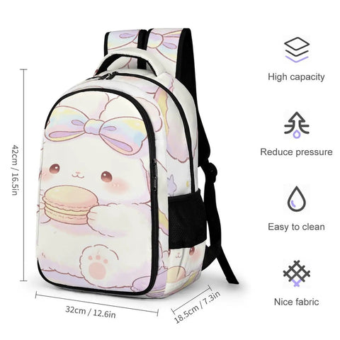 Rainbow Bow Kawaii Rabbit Printed Unisex Backpack With Large Capacity Durable Polyester School Bag For Teens And Adults